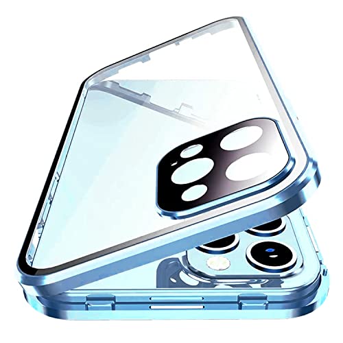 Esteller Kompatibel Hülle iPhone 13 Pro Max Magnetische Adsorption Handyhülle [mit Kamera Schutzfolie] 360 Grad Schutz Doppelte Seiten Transparent Gehärtetes Glas Handyhülle für 13 Pro Max, Blau von Esteller