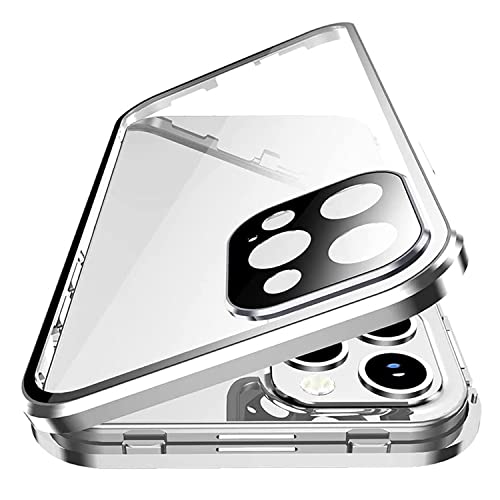 Esteller Kompatibel Hülle iPhone 13 Pro Max Magnetische Adsorption Handyhülle [mit Kamera Schutzfolie] 360 Grad Schutz Doppelte Seiten Transparent Gehärtetes Glas Handyhülle für 13 Pro Max, Weiß von Esteller