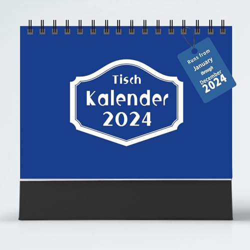 Tischkalender 2024 im Querformat 17,5 x 16 CM/ 6,88 x 6,29 Inches Tischkalender mit Monatsansicht, Feiertagen und Liste (Blue-B704) von Esteopt