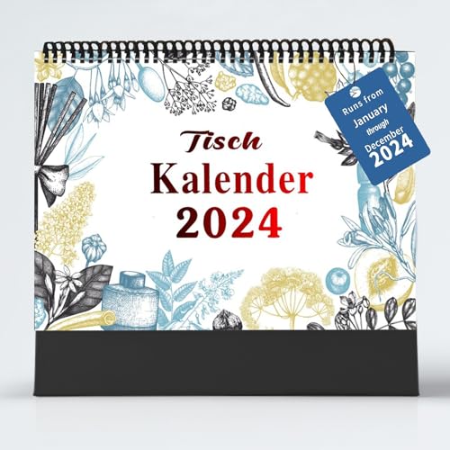 Tischkalender 2024 im Querformat 17,5 x 16 CM/ 6,88 x 6,29 Inches Tischkalender mit Monatsansicht, Feiertagen und Liste (Flower-B702) von Esteopt