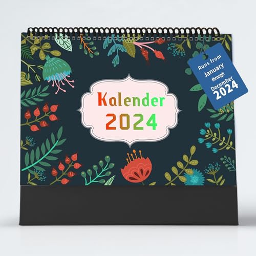 Tischkalender 2024 im Querformat 17,5 x 16 CM/ 6,88 x 6,29 Inches Tischkalender mit Monatsansicht, Feiertagen und Liste (Flower-B703) von Esteopt