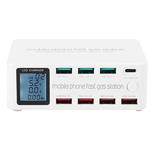 8 in 1 Multifunktions-Ladestation, intelligente USB-Ladestation, multifunktional, LCD-Display, automatische Identifikation, gemeinsame Nutzung mehrerer Geräte (EU) von Estink