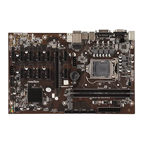 B250 BTC 12P Mining-Mainboard, Gaming-Motherboard Unterstützt LGA 1151 2xDDR4 DIMM Maximal 16G, 12 GPU-Steckplätze, VGA HDMI M.2, 4 X SATA3.0 von Estink