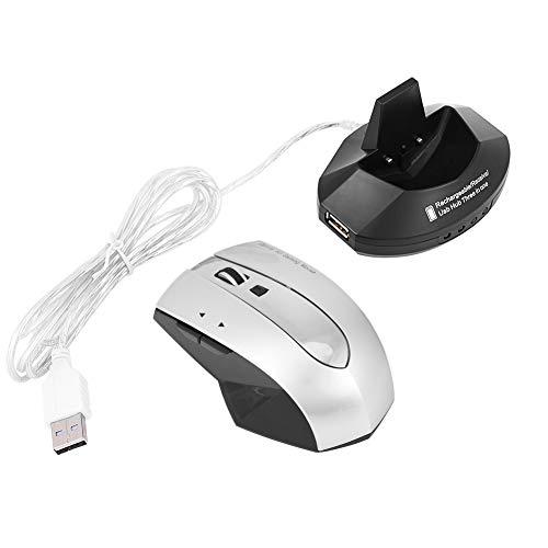 Estink 2,4-GHz Schnurlos Mäuse, Wiederaufladbare Kabellose Maus Ergonomische Leise Laptop Maus ON-Off-Schalter Computermaus, mit Ladestation USB-Hub(Schwarz + Silber) von Estink