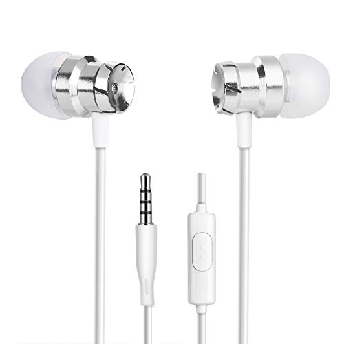 Estink Sport Freisprech-Kopfhörer, 3,5-mm-In-Ear-Stereo-Deep-Bass-Kopfhörer mit Kabelanschluss, eingebautes Mikrofon, für Telefon, Tablets, MP3, MP4(Silber) von Estink