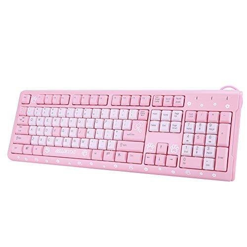 Kabelgebundene Tastatur, ultradünne USB-Tastatur, verstellbares Rückenlehnen-Design, Keine Verzögerung, Verschleißschutz, geeignet für zu Hause, Geschäftsräume und Spiele(Rosa) von Estink