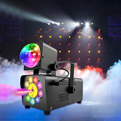 Nebelmaschine mit Disco Ball Lichter 9 LED 500W Rauchmaschine Halloween Weihnachtsstimmung Lampe mit drahtloser Fernbedienung, 12 farben von Esyogen