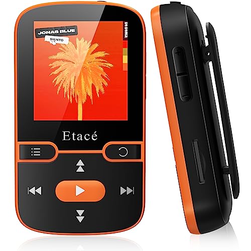 Etacé MP3 Player Bluetooth 5.3, Sport Musik-Player mit 16GB internen Speicher, UKW-Radio, E-Book, Schrittzähler, Sprachaufzeichnung und Unterstützung für bis zu 128 GB TF/Micro SD-Karte von Etacé