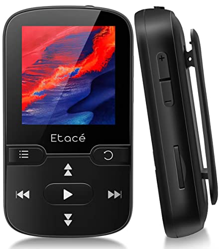 Etacé MP3 Player Bluetooth 5.3, Sport Musik-Player mit 16GB internen Speicher, UKW-Radio, E-Book, Schrittzähler, Sprachaufzeichnung und Unterstützung für bis zu 128 GB TF/Micro SD-Karte von Etacé