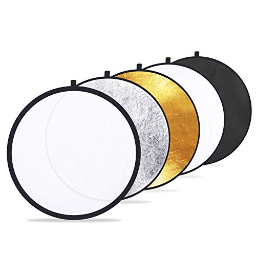 Etekcity 60 cm 5-in-1 Reflektor für Fotografie, mehrere Scheiben, faltbar, mit Tasche, transparent, Silber, Gold, Weiß und Schwarz von Etekcity