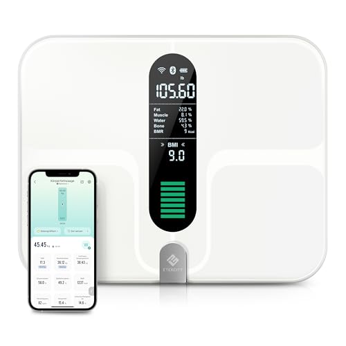 Etekcity Körperfettwaage WLAN, Smart Waage Personen mit Körperfett und Muskelmasse Personenwaage digital für Körperfett, Extragroße Oberfläche mit USB-Ladekabel überwacht 13 Körperwerte, 180 kg Etekcity Körperfettwaage WLAN, Smart Waage Personen mit Körperfett und Muskelmasse Personenwaage digital für Körperfett, Extragroße Oberfläche mit USB-Ladekabel überwacht 13 Körperwerte, 180 kg von Etekcity