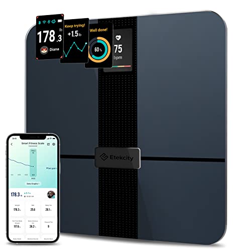 Etekcity Körperfettwaage mit Großem Display, Waage mit Körperfett und Muskelmasse, präzise Personenwaage mit Herzfrequenz, unbegrenzte Benutzerprofile in der App, Wifi&Bluetooth, USB-Aufladung Etekcity Körperfettwaage mit Großem Display, Waage mit Körperfett und Muskelmasse, präzise Personenwaage mit Herzfrequenz, unbegrenzte Benutzerprofile in der App, Wifi&Bluetooth, USB-Aufladung von Etekcity