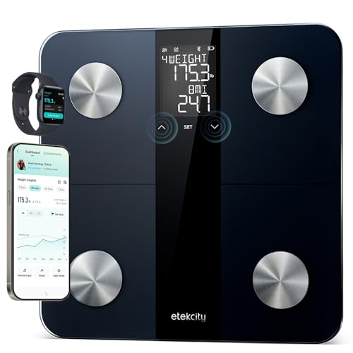 Etekcity Personenwaage Körperfettwaage, Waage Personen mit AC Technologie 180kg/0,05kg, Bluetooth Körperwaage mit APP, Waage mit Körperfett und Muskelmasse, BMI, XL Display digitale Personenwaage von Etekcity