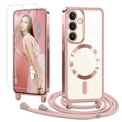 Ethanger Handykette für Samsung Galaxy S24 Plus Hülle mit Band + 1 Stück Glas Schutzfolie Transparent Silikon Handyhülle Magnetische Schutzhülle Case zum Umhängen Kordel für Samsung S24 Plus Rosa Ethanger Handykette für Samsung Galaxy S24 Plus Hülle mit Band + 1 Stück Glas Schutzfolie Transparent Silikon Handyhülle Magnetische Schutzhülle Case zum Umhängen Kordel für Samsung S24 Plus Rosa von Ethanger