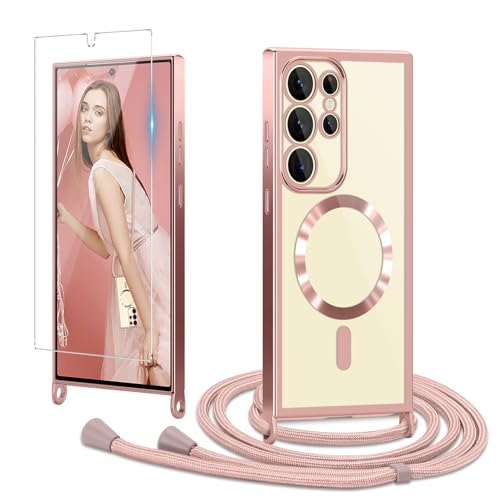 Ethanger Handykette für Samsung Galaxy S24 Ultra 5G Hülle mit Band + 1 Stück Glas Schutzfolie Transparent Silikon Handyhülle Magnetische Schutzhülle Case zum Kordel für Samsung S24 Ultra Rosa Ethanger Handykette für Samsung Galaxy S24 Ultra 5G Hülle mit Band + 1 Stück Glas Schutzfolie Transparent Silikon Handyhülle Magnetische Schutzhülle Case zum Kordel für Samsung S24 Ultra Rosa von Ethanger