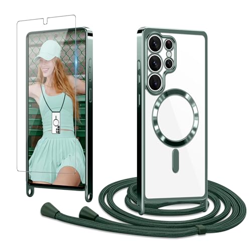 Ethanger Handykette für Samsung Galaxy S25 Ultra Hülle mit Band + 1 Stück Glas Schutzfolie Transparent Silikon Handyhülle Magnetische Schutzhülle Case zum Kordel für Samsung S25 Ultra Grün Ethanger Handykette für Samsung Galaxy S25 Ultra Hülle mit Band + 1 Stück Glas Schutzfolie Transparent Silikon Handyhülle Magnetische Schutzhülle Case zum Kordel für Samsung S25 Ultra Grün von Ethanger