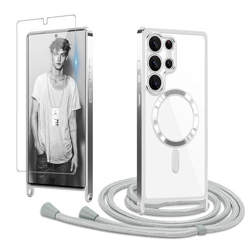 Ethanger Handykette für Samsung Galaxy S25 Ultra Hülle mit Band + 1 Stück Glas Schutzfolie Transparent Silikon Handyhülle Magnetische Schutzhülle Case zum Kordel für Samsung S25 Ultra Silber Ethanger Handykette für Samsung Galaxy S25 Ultra Hülle mit Band + 1 Stück Glas Schutzfolie Transparent Silikon Handyhülle Magnetische Schutzhülle Case zum Kordel für Samsung S25 Ultra Silber von Ethanger