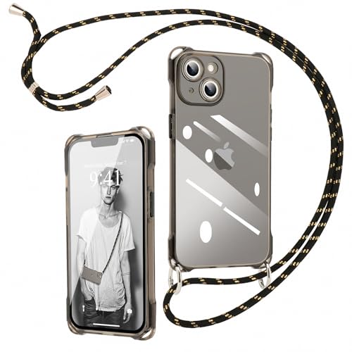 Ethanger Handykette für iPhone 14 Hülle mit Band Durchscheinend Silikon Handyhülle zum Umhängen Kordel Abnehmbar Necklace Transparent Case Stoßfest Schutzhülle für iPhone 14 Schwarz von Ethanger