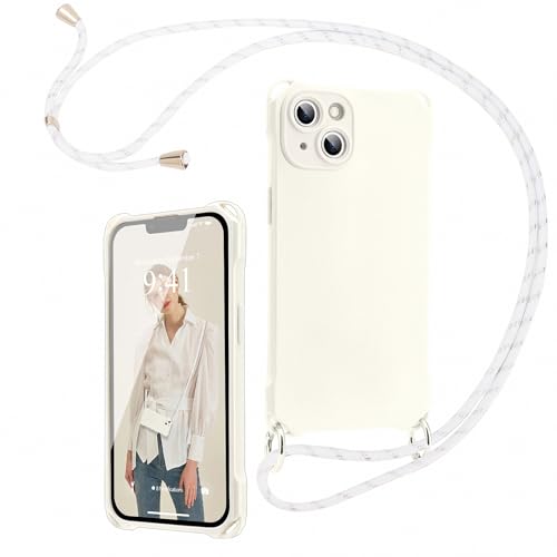 Ethanger Handykette für iPhone 14 Hülle mit Band Silikon Handyhülle zum Umhängen Kordel Abnehmbar Necklace Transparent Case Stoßfest Schutzhülle für iPhone 14 Weiß von Ethanger