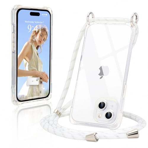 Ethanger Handykette für iPhone 15 Hülle mit Band Durchsichtig Silikon Handyhülle zum Umhängen Kordel Abnehmbar Necklace Transparent Case Stoßfest Schutzhülle für iPhone 15 Transparent von Ethanger