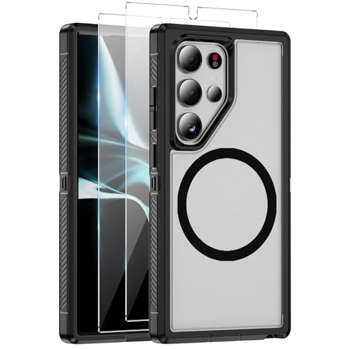 Ethanger Magnetisch Handyhülle für Samsung Galaxy S24 Ultra Hülle [Kompatibel mit MagSafe][Militärschutz Stoßfest][PC Rückseite+TPU Bumper] Matt Schutzhülle für Samsung S24 Ultra Transparent von Ethanger