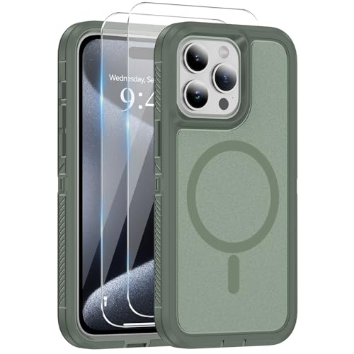 Ethanger Magnetisch Handyhülle für iPhone 14 Pro Max Hülle [Kompatibel mit MagSafe][Militärschutz Stoßfest][PC Rückseite + TPU Bumper] Matt Schutzhülle für iPhone 14 Pro Max Grün von Ethanger