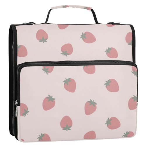Cartoon Cute Strawberry Pink 3.8 cm 3 Rings Sturdy Zipper Binder with Strap Waterproof Document Organizer Bag for Office School Gestor de encuadernación de documentos von EtherSpher