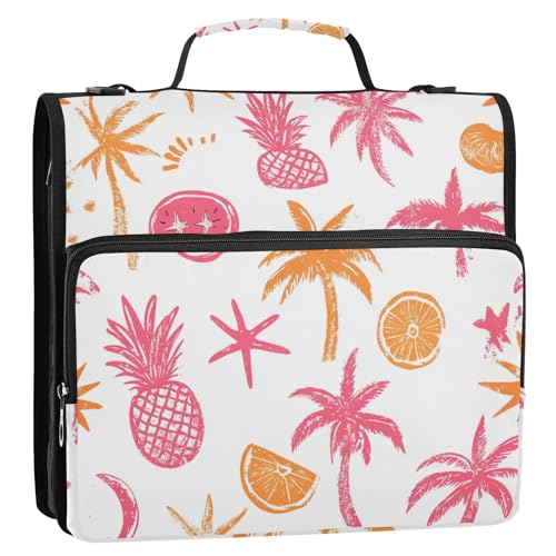 Summer Silhouette Orange 3 Ringe Organizer Ordner mit Gurt Mehrere Taschen Tragbar Zuhause Reise Sichere Aufbewahrungstasche Geeignet für Mittelschule Encuadernador de Cartera von EtherSpher