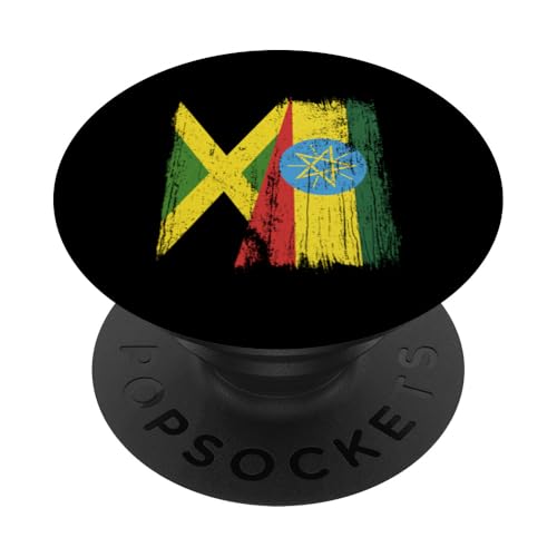 Jamaika, Äthiopien, halbe Flagge, jamaikanische äthiopische Rasta-Wurzeln PopSockets Klebender PopGrip Jamaika, Äthiopien, halbe Flagge, jamaikanische äthiopische Rasta-Wurzeln PopSockets Klebender PopGrip von Ethiopia Flag Designs Proud Ethiopian Heritage