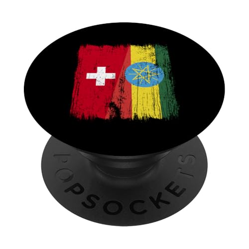 Schweiz Äthiopien Halbflagge Schweiz äthiopische Wurzeln PopSockets Klebender PopGrip von Ethiopia Flag Designs Proud Ethiopian Heritage