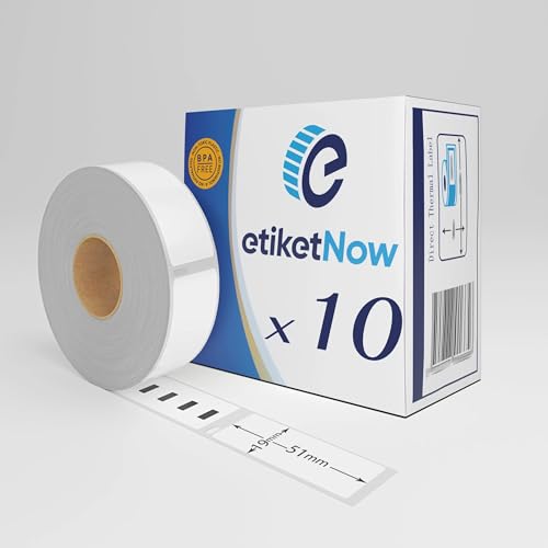 EtiketNow - 10 Rollen - 11355 Kompatible Etiketten, 19 mm x 51 mm, 500 Etiketten, Permanent, Weiß von EtiketNow