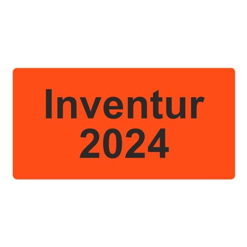 Inventuretiketten, Inventuraufkleber - Inventur 2024-100 x 50 mm - 500 Stück (Leuchtrot) von simhoa