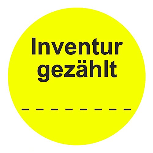 Inventuretiketten, Inventuraufkleber "Inventur gezählt" - Durchmesser 50 mm - 1000 Stück (Leuchtgelb) von simhoa