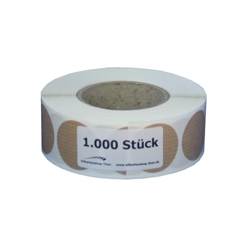 Kraftpapier Aufkleber, rund, Durchmesser 20,30,40,50,60,80 und 100 mm, rechteckig 50x50, 75x50 und 100x50 mm, Etiketten - selbstklebend zum beschriften, braun (Durchmesser 30 mm - 1000 Stück) von Etikettenshop-Thon