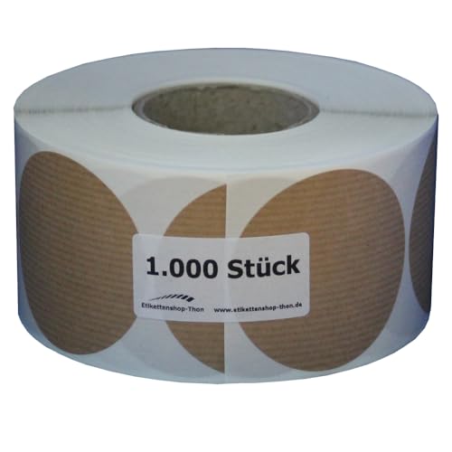 Kraftpapier Aufkleber, rund, Durchmesser 20,30,40,50,60,80 und 100 mm, rechteckig 50x50, 75x50 und 100x50 mm, Etiketten - selbstklebend zum beschriften, braun (Durchmesser 60 mm - 1000 Stück) von Etikettenshop-Thon