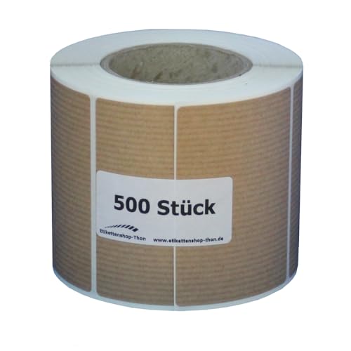 Kraftpapier Aufkleber, rund, Durchmesser 20,30,40,50,60,80 und 100 mm, rechteckig 50x50, 75x50 und 100x50 mm, Etiketten - selbstklebend zum beschriften, braun (Rechteckig 75x50 mm - 500 Stück) von Etikettenshop-Thon