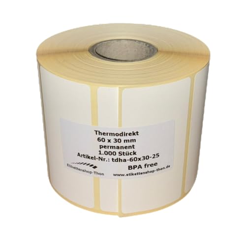 Thermodirekt Etiketten auf Rolle 60 x 30 mm selbstklebend - für Zebra, Brother Drucker (1) von Etikettenshop Thon