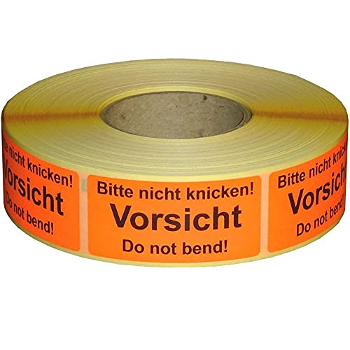 Warnetiketten/Versandetiketten "Bitte nicht knicken/Do not bend" auf Rolle - 30 x 62 mm - 1.000 Stück von simhoa