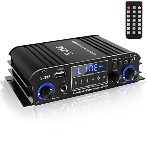 Etlephe 4 Kanal Mini Verstärker, HiFi-Verstärker, Bluetooth 5.0-Stereoverstärker,1200 W,UKW-Radio, tragbare SD-Karte/USB-Eingang/UKW-Radio, für Zuhause oder Ihr Auto, 50 W x4 von Etlephe