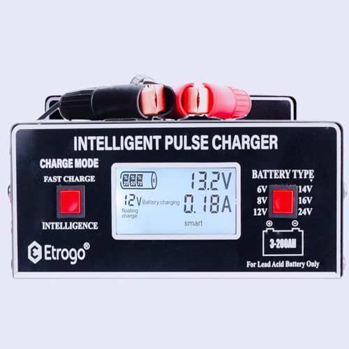 Etrogo Autobatterieladegerät Intelligentes Pulsladegerät 6V/8V/12V/14V /16V/24V 250W 10A mit automatischer Erkennung Reparatur Wartungsfunktion von Etrogo