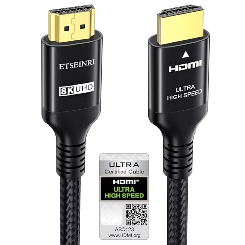 Etseinri 10K 8K HDMI 2.1 Kabel 1,5M, Zertifiziertes 48Gbps Ultra High Speed HDMI® Kabel 4K 240Hz 165Hz 144Hz 120Hz 8K 60Hz 4:4:4 DTS:X eARC HDCP2.3 HDR10+ TV Monitor Projektor Gaming PC PS5 X-box von Etseinri