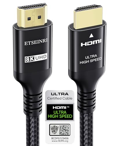 Etseinri 8K 4K HDMI 2.1 Kabel 0.5M Kurz, Zertifiziert 48Gbps Ultra High Speed HDMI Kabel 4K 120Hz 8K 60Hz 10K eARC HDCP 2.2&2.3 Dynamische HDR D.olby Atmos Kompatibel mit PS5 Xbox HDTV Monitor von Etseinri