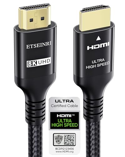 Etseinri 8K 4K HDMI 2.1 Kabel 3M, Zertifiziert 48Gbps Ultra High Speed HDMI Kabel 4K 120Hz 8K 60Hz 10K eARC HDCP 2.2&2.3 Dynamische HDR D.olby Atmos Kompatibel mit PS5 Xbox HDTV Monitor von Etseinri