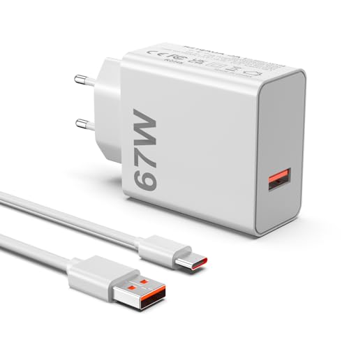 67W USB Ladegerät Netzteil Für Xiaomi 14, 13, 12, 12T, 12S, Redmi Note 13 Pro, NOTA K60, K50, 11, 11S, 12 ProPlus, Poco X6, F5, X5 mit Typ C Ladekabel 11V 6.1A Schnellladegerät Power Adapter von Etssembo