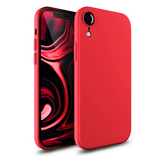 Etuano kompatibel mit iPhone Xr Hülle Silikon, Handyhülle iPhone Xr Case mit Kameraschutz Schutzhülle Ultra dünn Slim Cover mit Microfiber Square Design für iPhone Xr rot (Red) von Etuano