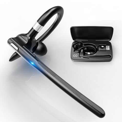 Euakee BT-Headset, V5,4 Wireless BT Ohrhörer mit 500mAh Ladekoffer, Freisprech-Kopfhörer mit CVC 8,0 Dual-Mic für Computer Handys Trucker Home Office Arbeit (A) von Euakee