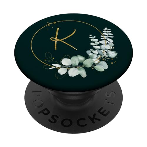 Eukalyptus Monogramm K PopSockets mit austauschbarem PopGrip von Eucalyptus Golden Frame Circle Initial Letter