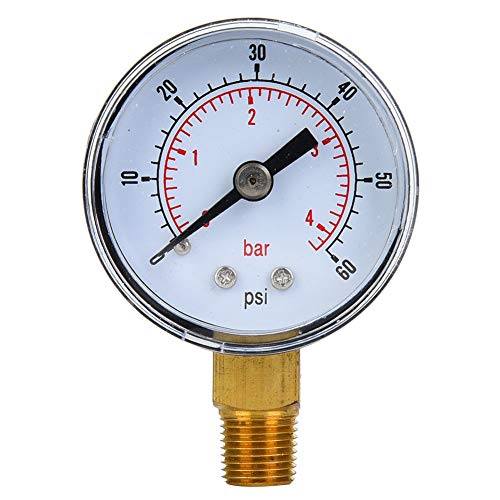 Mechanisches Manometer, 4 Wasser-Öldruckprüfmessgerät 1/8 Zoll BSPT-Bodenanschluss für Luft, Öl, Wasser (0–60 psi, 0–4 bar) von Eujgoov