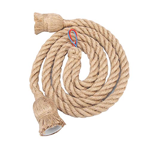 Vintage-Hanfseil-Pendelleuchte, 2 M, E27, Retro-Pendelleuchte, Seil, Deckenleuchte, Leuchtenhalter, 85–265 V (2 Köpfe) von Eujgoov