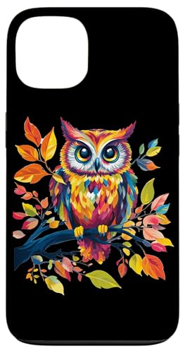 Eule auf Zweig mit Blätter auf Baum Eulen mit großen Augen Hülle für iPhone 13 von Eulen Designs für Frühling und Herbst